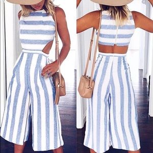 Casual Striped Wide Leg Jumpsuit